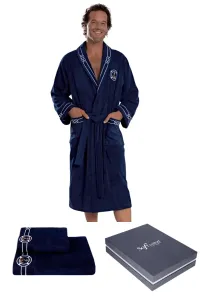 Herrenbademantel MARINE MAN in einer Geschenkverpackung + Handtuch + Badetuch M + Handtuch + Badetuch + Box Dunkelblau / Navy