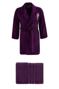 Kurzer Damenbademantel LILLY in einer Geschenkverpackung + Handtuch L + Handtuch 50x100cm + Box Violett