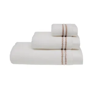 Handtuch CHAINE 50 x 100 cm Weiß-Stickerei in Beige / White-beige embroidery,Handtuch CHAINE 50 x 100 cm Weiß-Stickerei in Beige / White-beige embroid