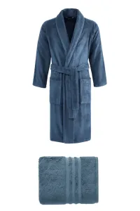 Herrenbademantel PREMIUM in einer Geschenkverpackung + Handtuch Blau / Blue L + Handtuch 50x100cm + Box,Herrenbademantel PREMIUM in einer Geschenkverp