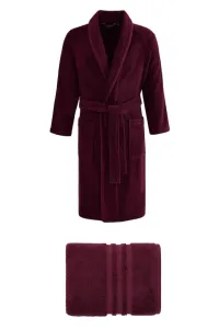 Herrenbademantel PREMIUM in einer Geschenkverpackung + Handtuch Bordeaux S + Handtuch 50x100cm + Box