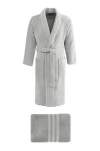 Herrenbademantel PREMIUM in einer Geschenkverpackung + Handtuch XL + Handtuch 50x100cm + Box Hellgrau / Light Grey