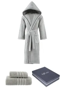Damen- und Herrenbademantel STRIPE + Handtuch + Badetuch + box XL + Handtuch + Badetuch + Box Grau / Grey