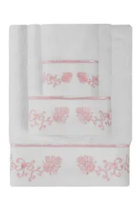Kleines Handtuch DIARA 30 x 50 cm Weiß-Stickerei in Pink / Pink embroidery #1240685