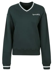 SPORTY & RICH - Serif Logo V-neck Cotton Sweatshirt #1472811