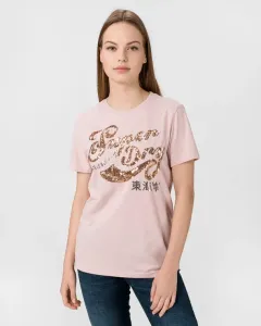 SuperDry Script Sequin T-Shirt Rosa Beige