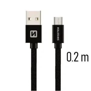 Swissten Textildatenkabel Micro USB 0,2 m schwarz