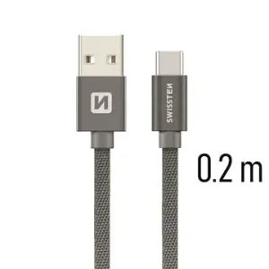 Swissten Textildatenkabel USB-C 0,2 m grau