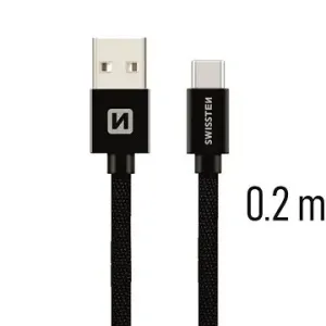 Swissten Textildatenkabel USB-C 0,2 m schwarz