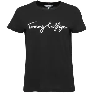 Tommy Hilfiger REG C-NK SIGNATURE TEE Damen T-Shirt, schwarz, größe