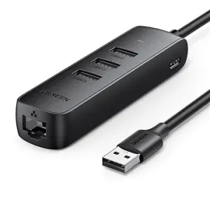 UGREEN USB 2.0 auf 3 × USB 2.0 + RJ45 (100 Mbps) Ethernet Adapter (Schwarz)