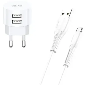 USAMS T20 Dual USB Round Travel Charger + U35 USB-C Cable White