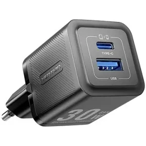 Vention 2-Port USB (C + A) GaN Charger (30W/30W) EU-Plug Black