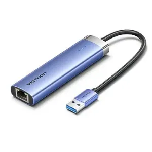 Vention USB 3.0 to USB 3.0 x 3/RJ45/USB-C Hub 0.15M Blue Aluminum Alloy Type