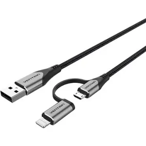 Vention MFi USB 2.0 to 2-in-1 Micro USB & Lightning Cable 1M Gray Aluminum Alloy Type