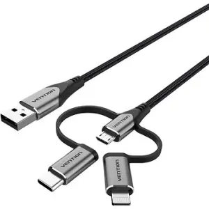 Vention MFi USB 2.0 to 3-in-1 Micro USB & USB-C & Lightning Cable 1M Gray Aluminum Alloy Type