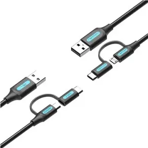 Vention USB 2.0 to 2-in-1 Micro USB & USB-C Cable 0.25M Black PVC Type