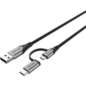 Vention USB 2.0 to 2-in-1 Micro USB & USB-C Cable 0.5m Gray Aluminum Alloy Type