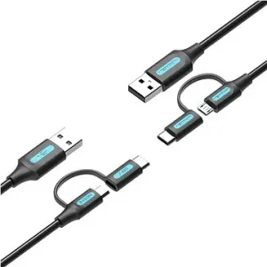 Vention USB 2.0 to 2-in-1 Micro USB & USB-C Cable 1.5M Black PVC Type