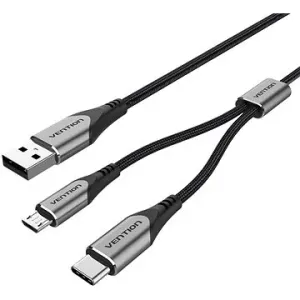 Vention USB 2.0 to USB-C & Micro USB Y-Splitter Cable 0.5M Gray Aluminum Alloy Type