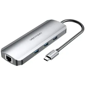 Vention Type-C (USB-C) auf HDMI / 3 x USB3.0 / RJ45 / SD / TF / 3,5 mm / PD 0,15 m - Gray Aluminum Alloy Type