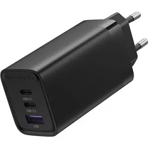 Vention 3-Port GaN-Ladegerät (65W USB-C / 30W USB-C / 30W USB) Schwarz