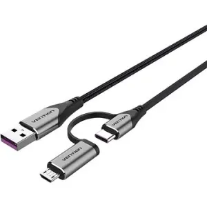 Vention USB 2.0 to 2-in-1 USB-C & Micro USB Male 5A Cable 1M Gray Aluminum Alloy Type