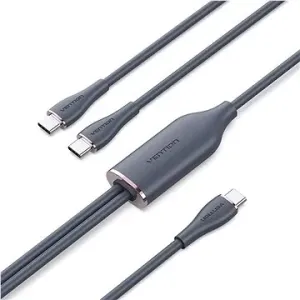 Vention USB 2.0 Type-C Male to 2 Type-C Male 5A Cable 1.5M Black Silicone Type