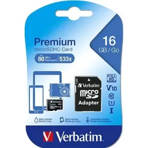 Verbatim Premium microSDHC 16 GB UHS-I V10 U1 + SD-Adapter