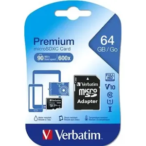 VERBATIM Premium microSDXC 64 GB UHS-I V10 U1 + SD-Adapter