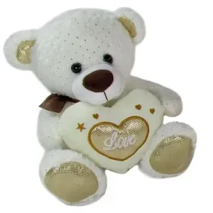 Teddybär Herz weiß-gold - 17 cm