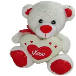 Teddybär Herz weiß-rot - 17 cm