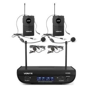 Vonyx WM82B Digital 2-Kanal-UHF-Funkmikrofon System 2xHeadsetmikro 50m Koffer schwarz