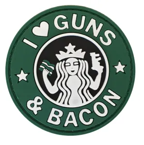 WARAGOD Klettabzeichen 3D I Love Guns and Bacon 6cm