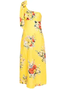 ZIMMERMANN - Floral Print Linen Asymmetric Midi Dress