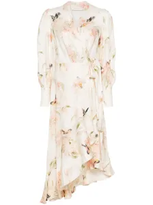 ZIMMERMANN - Floral Print Linen Wrap Midi Dress