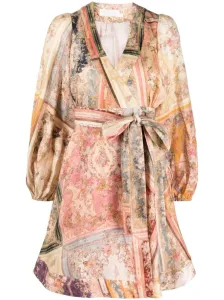 ZIMMERMANN - Floral Print Linen Wrap Mini Dress