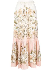 ZIMMERMANN - Floral Print Linen Midi Skirt #1299428