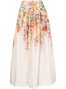 ZIMMERMANN - Floral Print Linen Midi Skirt #1490003